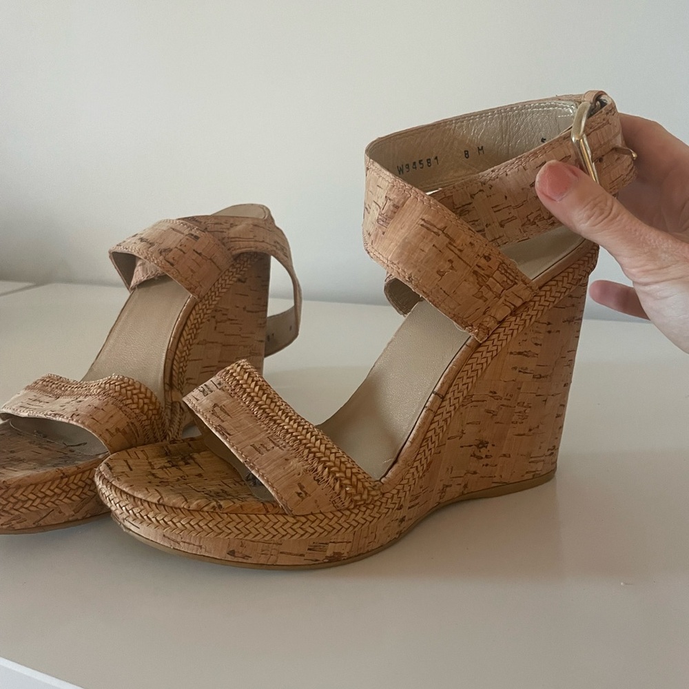Stuart Weitzman cork platform wedge sandals